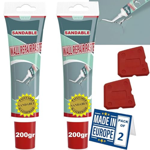 BONDIFY Sandable Wall Repair Kit, White Paste, 200g x 2PCs, Fills Holes, Cracks, Plaster, Drywall, Ceiling