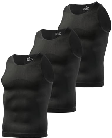 Mauro Kane Compression Vest Men Slimming Vest Body Shaper Tank Tops Compression Shirt Mens Shapewear Workout Undershirts Pack of 3, Black*3,XL