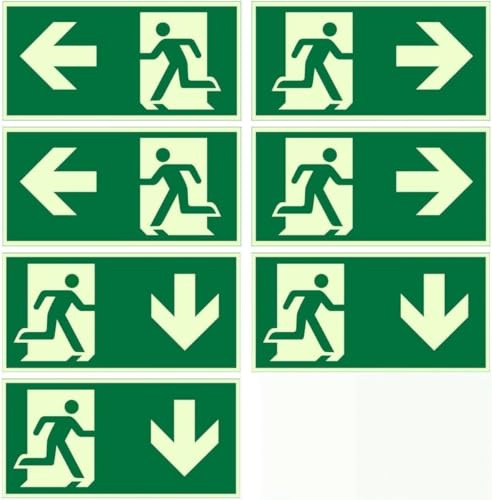7 Pezzi Cartello Uscita Emergenza, Pellicola Riflettente Polietilene, Indicazioni Sinistra/Destra/Giù, Adesivo Senza Foratura, Segnaletica Sicurezza