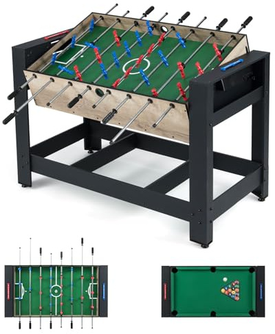 RELAX4LIF Tavolo Multigioco 2 in 1, Tavolo Combo con Biliardino e Biliardo, 2 Palline e Bastoni da Stecca, Triangolo, Spazzola, 2 Gessetti, Salvaspazio per Serate in Famiglia, Sala Giochi, Feste