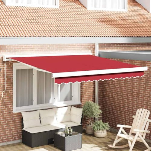 Mokuyary Infällbar markis röd 300 x 250 cm tyg och metall, klämmarkis med handvev, balkongmarkis solskydd för balkong terrass trädgård veranda – B
