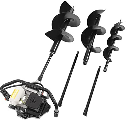LENDISIY Tarière à essence 72 cc 4,1 CV - Foret de jardin - Clôture - Trous d'excavatrice - Perceuse à moteur 2 vitesses - Avec foret de 6, 10, 12 et rallonge - Pratique avec 2 poignées