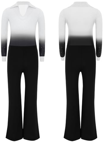 winying Teen Boys Gymnastics Outfit Ballroom Bodysuit Latin Jazz Dance Tank Top with Flared Pants Tango Dancewear White 6 Years