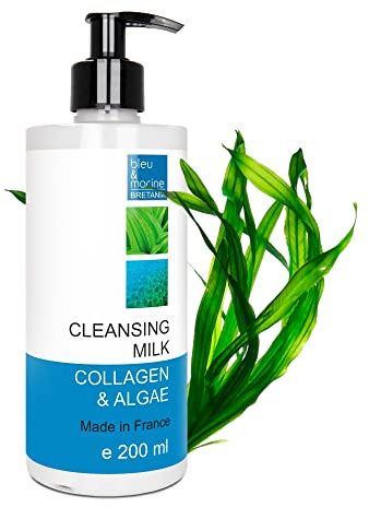 bleu & marine Bretania - Leche Limpiadora Desmaquillante Antiedad | Con Colágeno y Algas | Hidrata y Tonifica | Renueva Tejidos Conjuntivos | Hipoalergénico, 200 ml