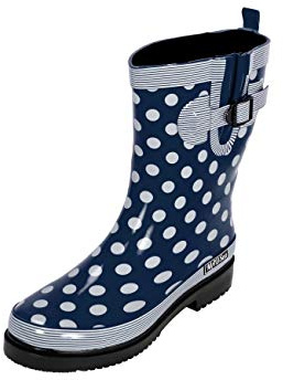MADSea Ocean Botas de Goma Botas de Agua para Mujer Media Caña Azul Oscuro Lunares Blancos, Tamaño:39 EU