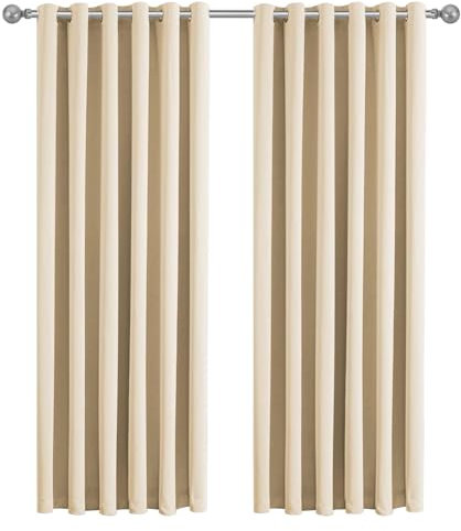 Imperial Rooms Eyelet Blackout Curtains for Living Room 66x72 Inch Cream Bedroom Curtains Super Soft Thermal insulated Curtain 2 Panels with Tiebacks