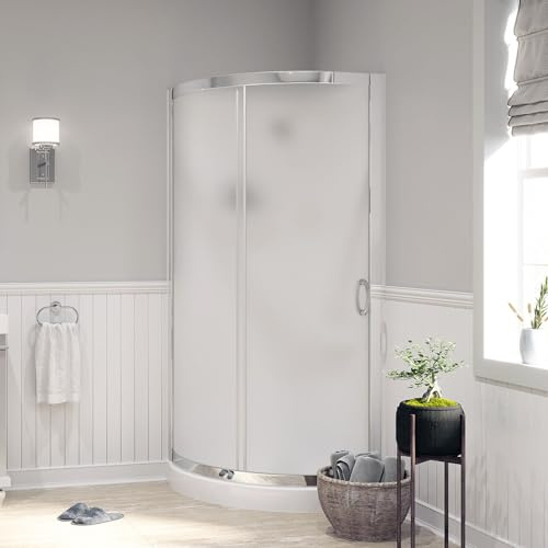 Miseno MSD3178KIT Breeze 33 in. L x 33 in. W x 77 in. H Round Corner Shower Kit With Sliding Door, Acrylic Wall and Shower Base Pan - Chrome/Frosted