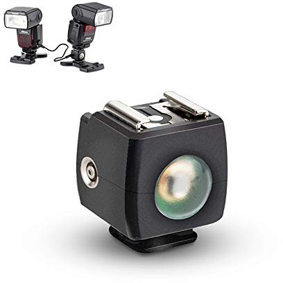 JJC Optical Flash Slave Trigger, Hot Shoe Sync Adapter with PC Socket,Optical Sensor & 1/4-20 Threaded Socket Cold Shoe for All Flashes Speedlight with Standard ISO 518 Hot Shoe-1 Pack