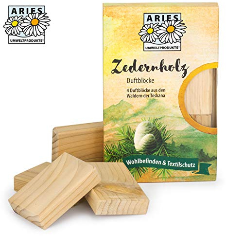 ARIES Zedernholz Duftblöcke – 100% natürlicher Schutz gegen Motten im Kleiderschrank – 4er Set