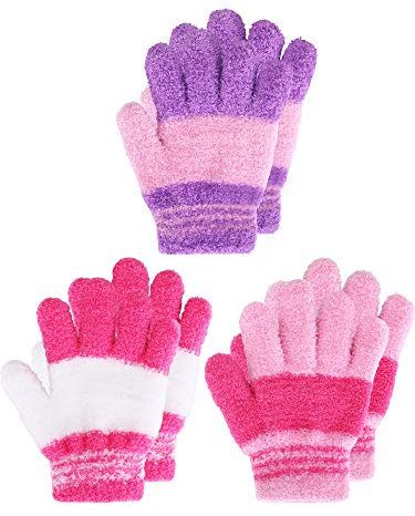 EBOOT Kids Gloves Full Fingers Knitted Gloves Warm Mitten Winter Favor for Little Boys and Girls(Color Set 4,1-3 Years Size,3 Pairs