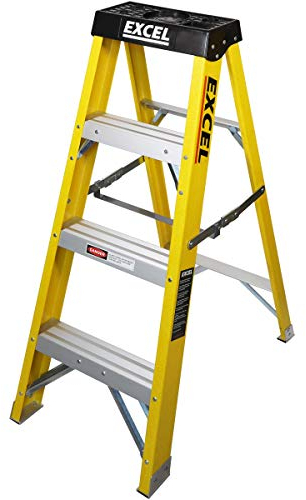 Excel Electricians Fibreglass StepLadder 3 Tread 1.03m Heavy Duty - Heavy Duty 3 Treads ladder, foldable ladder, folding stepladder, lightweight stepladder, fibreglass stepladder