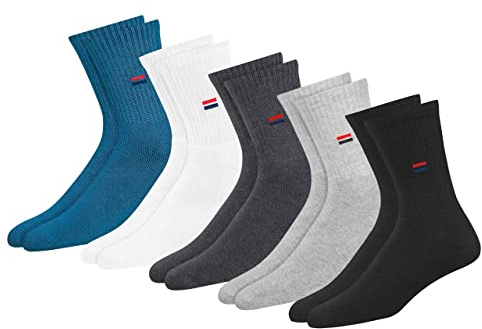 NAVYSPORT Chaussettes Sport Hautes Homme Femme - Lot de 5 Paires Socquettes Classiques Unisex Crew Coton Coussin Confort