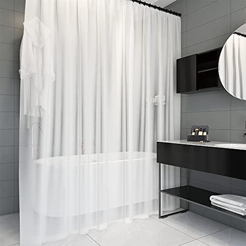 WedDecor Heavy Duty PEVA Shower Curtains Frosty White Shower Curtain Liner Mildew & Mould Resistant With 12 Curtain Hook Waterproof Bath Curtain, 180cm x 200cm