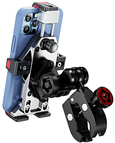 BRCOVAN Motorrad Handyhalterung mit Vibrationsdämpfer, Aluminiumlegierung Handy Motorradhalterung, Diebstahlsichere Lenker Halter für Fahrrad Roller ATV UTV, für 4,7-7,2 Zoll Smartphone