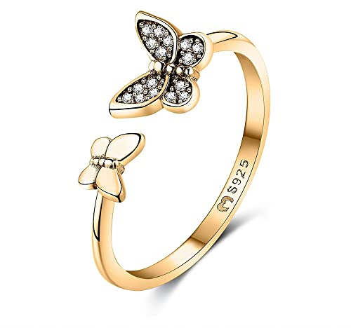 Anillos de mujer en plata de ley formado por dos mariposas. Anillo plata mujer con acabado plateado o dorado. Joyería mujer ideal para parejas, regalo para madres, amigas... Anillos para parejas