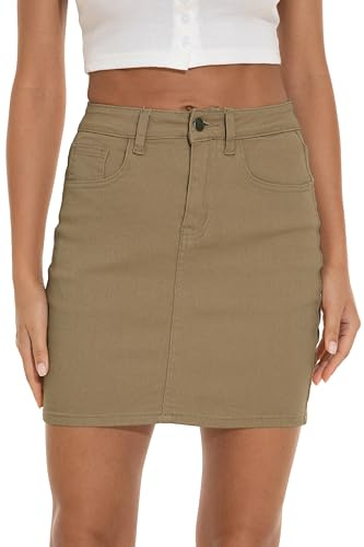 GUANYY Womens Mini Denim Skirt-Casual Stretch Slim Fit High Waisted Jean Skirts, Apricot, S