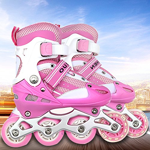 Inline-Skates für Kinder, Verstellbare Größe 35-38, ABEC 7, 4 Räder - Bequem und Stilvoll für Jungen & Mädchen, Code M - Rosa