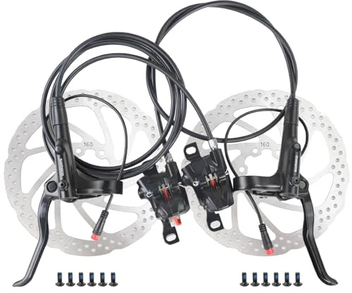 Meteorolite MT200 E-Bike Hydraulic Disc Brakes Set, New Upgrade 2-Pin 2-Piston Ebike Hydraulic Brakes Set with 160/180mm Rotors, Pre-Bled with Mineral Oil Electric Bike Hydraulic Brakes
