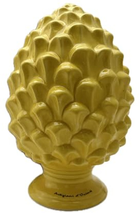 Mondocreazioni Pigna in ceramica siciliana decorata soprammobile gic (16 x h 25 cm art 373, Giallo)