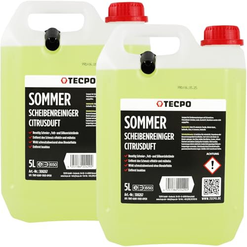 TECPO Scheibenreiniger, 10 Liter Sommer Scheibenwischwasser Scheibenklar gebrauchsfertig regenabweisend streifenfrei – Ideal für Auto, Fahrzeugscheiben, Scheinwerfer, Spiegel, Fenster