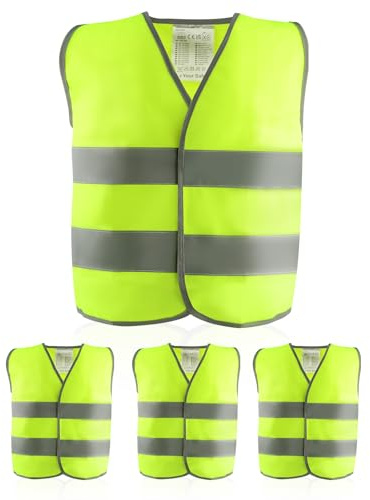 4 Pièces Gilet Hi-Vis Réfléchissant Haute Visibilité Pour Enfants, Gilets De Sécurité Haute Visibilité, Gilet Jaune Réfléchissant Oui Nuit Marche Idéale Pour Garçons Et Filles (L)