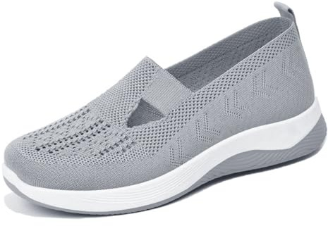 Women's Comfort Walking Shoes, Woven Lightweight Breathable Orthopedic Sneakers with Soft Sole, Arch Support and Stretch Fit Gray