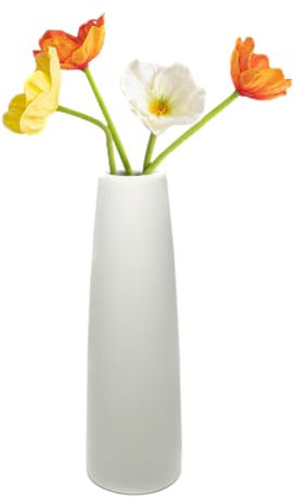 Vaso da fiori conico alto in ceramica bianca, 16 cm, con collo stretto, per casa, matrimonio, camera da letto, soggiorno, scrivania (fiori non inclusi)