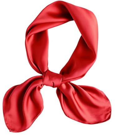 REEKNOKOL Sciarpa quadrata da donna in raso e seta rossa, leggera e morbida, bandana in chiffon, 70x70 cm