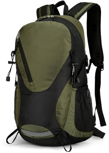 Outplea 30L Mochila Senderismo, Impermeable Mochila Montaña Acampada, Mochila Camping para Escalada Excursiones, Mochila Hombre Deportiva para Viaje Al Aire Libre, Verde