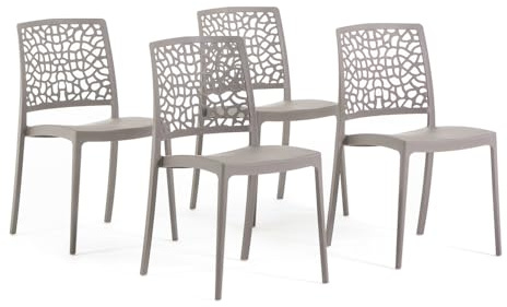 SIEDITI FUORI E DENTRO Sedie impilabili in polipropilene con fibra di vetro per esterno/giardino o interno, idrorepellenti e resistenti, design moderno e naturale - Alina (4, Tortora)