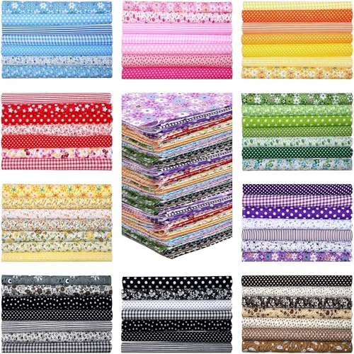 LetCart 70-Pack 10x10 Inch Cotton Fabric Squares, Floral Printed Patchwork Quilting Fabric for DIY Crafts, Soft Pre-Cut Sewing Cloth for Bags Pillows Doll Clothes (25x25cm, Assorted Designs)