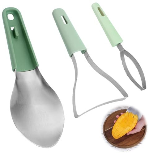 Gosknor Taglia Mango 3 in 1, Acciaio Inossidabile Multifunzionale Affettatrice per Frutta Pelapatate Mango Rimuovi Nocciolo per Anguria Frutto del Drago Papaya Avocado Kiwi Gadget da Cucina