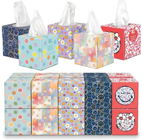 SMILEYWORLD Fazzoletti di Carta 3 Veli – 960 Fogli (20 Scatole Cubo x 48) – Fazzoletti Ultra Morbidi e Resistenti – Scatola Fazzoletti Design (POP EDITION)