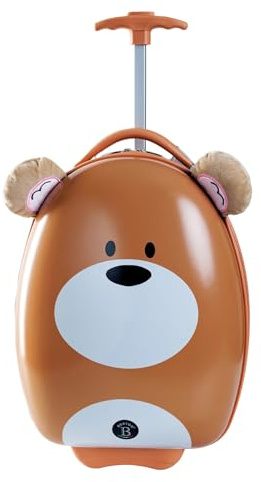 BERTOO Valigia da viaggio per bambini Orso 25L, design simpatico a forma di orso con orecchie di peluche, bagaglio rigido leggero in ABS+PC, marrone