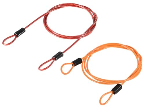 TA-VIGOR 2 st säkerhetsstålkabel, 2,5 mm x 1 m/3,28 fot belagt säkerhetsvajer med dubbel ögla, flexibelt säkerhetskabellås för cykel, bagage, resor och utomhusbruk, röd, orange