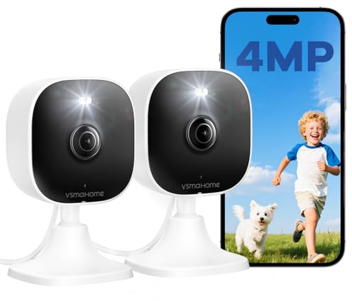4 MP utomhuskameror för hemsäkerhet, utomhussäkerhetskamera inomhus, 2,4 g/5 g-kameror för hus/husdjur/baby, plug and play, arbete med Alexa, stöder 128 G-kortförvaring (ingår ej), trådbunden, 2 st