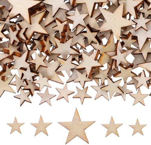 Ouligay Lot de 200 étoiles en bois pour bricolage et décoration, étoiles en bois, 1 à 3 cm, décoration de Noël, décoration de table, petite pour mariage, anniversaire