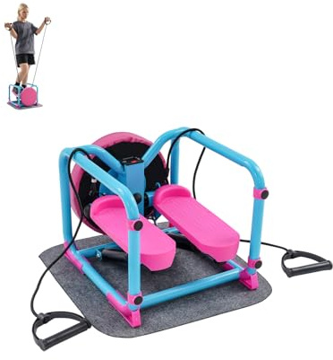 Stepper para el hogar, swing stepper con asiento, pantalla y bandas de resistencia, mini stepper deportivo para piernas, brazos, entrenamiento a tope (azul y rosa)
