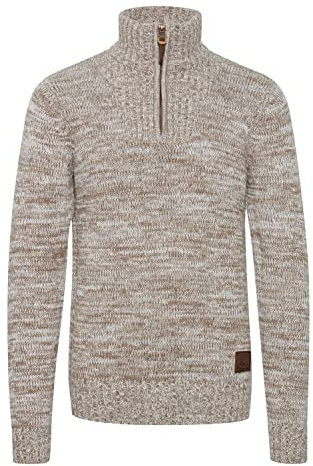 Solid Philostrate Men's Jumper Chunky Knit Pullover Troyer Made of 100% Cotton with Zipper, Size:L, Colour:Dune (5409)