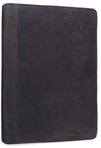 STILORD 'Julius' Vintage Konferenzmappe Leder Schreibmappe Aktenmappe Dokumentenmappe A4 Organizer 12 Zoll Tablettasche echtes Rindsleder, Farbe:dunkel - braun