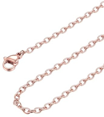 FOCALOOK Rose Gold Chain Necklace 24inch 2mm Thin Stainless Steel Round Cable Rolo Necklace Chain for Women