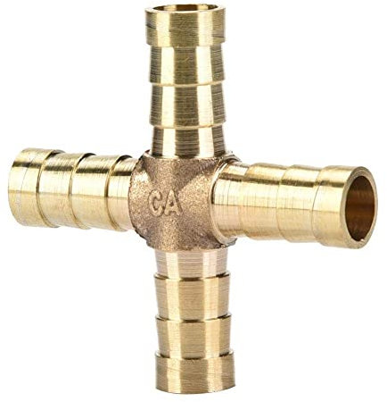5pcs Laiton Croix 4 Voies Raccords de Joint de Tuyau Connecteur Barbelé Air Eau Mazout Essence 6/8/10 / 12mm Pour la Connexion de la Tuyauterie(10mm)