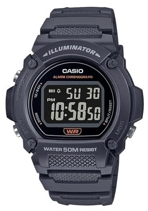 Casio Quartz Fitness Watch with Resin Strap, Gray, 25.5 (Model: W-219H-8BVCF)