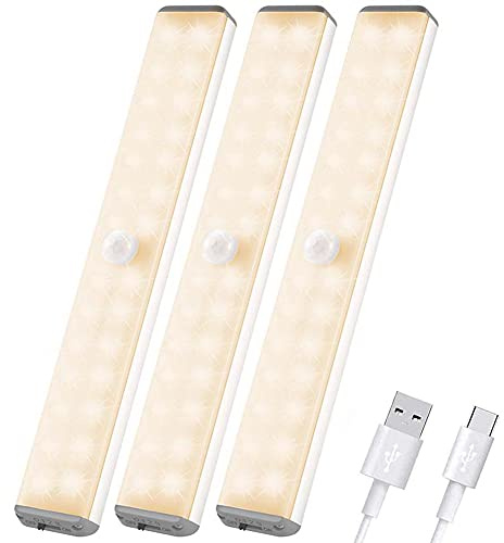 Under skåplampor, 28 LED rörelsesensor ljus inomhus garderob Trådlös under disk lampor kök skåp belysning uppladdningsbara batteri drivna sovrum natt Homelife Stick On för hyllan trapplampor USB PIR