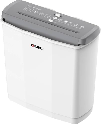 Dahle PaperSafe PS 60 Paper Shredder (6 Sheets, Security Level P2, Straight Strip Cut, Oil and Maintenance Free, 11 Litre) Grey