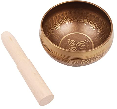Namvo Tibetanskt klangskålset med klubba, tibetansk meditationsljudskål för helande bön yoga och mindfulness 9 cm diameter
