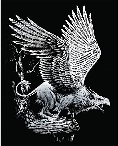 Pracht Creatives Hobby Royal & Langnickel - Kratzbild Greif, Silber, Kratzbilder für Kinder und Erwachsene, mit Kratzstift und Vorlage