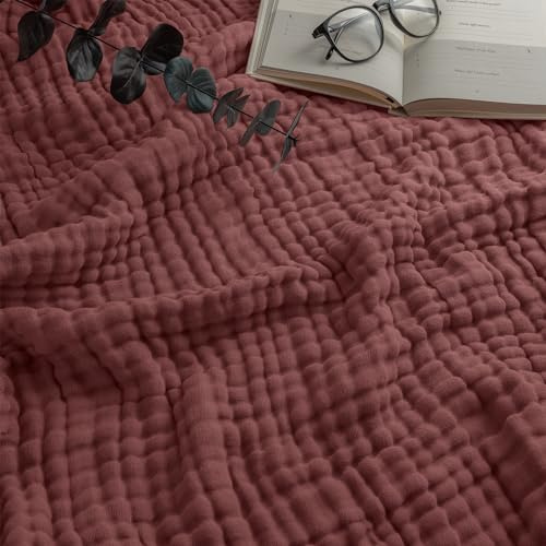 Comfy Cubs Adult Muslin Blanket King, 274 x 229 cm - Soft, Six-Layered, Lightweight, Breathable Cotton Blanket for All Seasons - Machine Washable, Stylish Home Decor - Wine