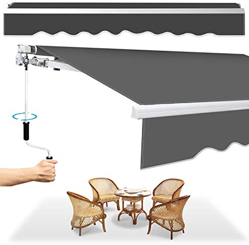 Herrselsam Gelenkarmmarkise Markise, 350x300cm Einziehbare Markise mit Handkurbel, Sonnenschutz Wasserschutz, Winkel einstellbar bis 30 Grad, Erfordert Montage inkl. Wandhalterung, Grau