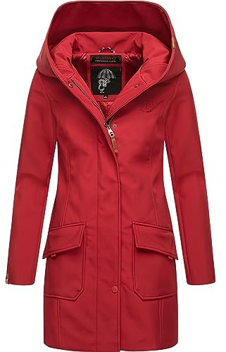 MARIKOO Mayleen Veste demi-saison pour femme en softshell imperméable et respirant avec capuche, rouge foncé, M